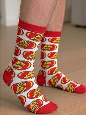Jelly Belly gummy Logo Candies Crew Socks Adult 6-13 funny red white unisex new